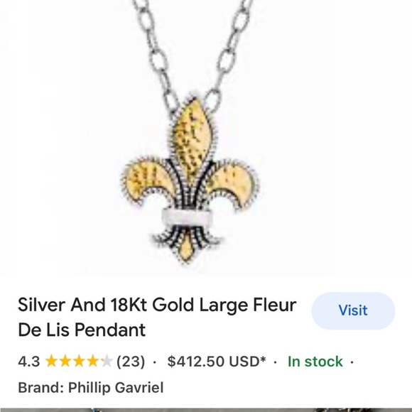 FINE JEWELRY Silver And 18Kt Gold Large Fleur De Lis Pendant Necklace - Picture 5 of 12